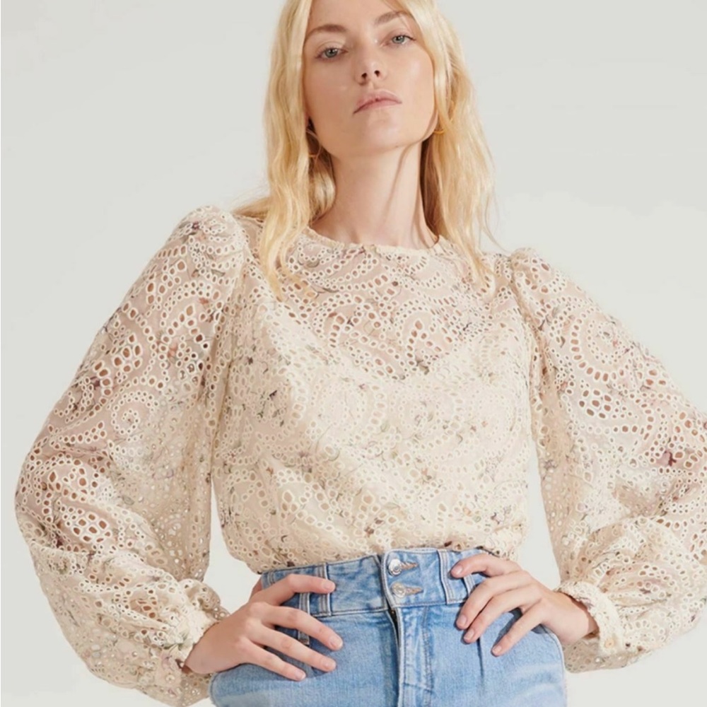 Veronica Beard Azar Floral Eyelet Lace Blouse